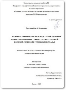 Разработка технологии производства посадочного материала малины - Петрунин С. В.